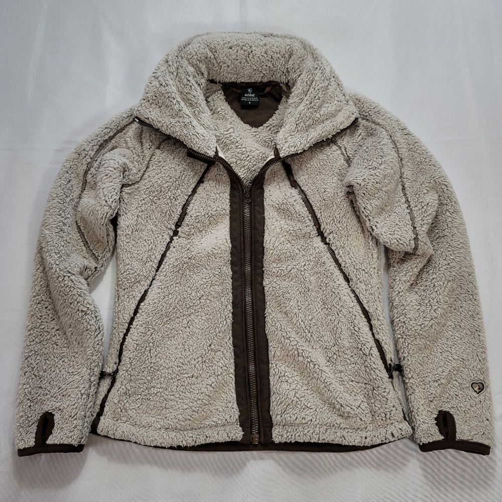 Kuhl Jacket Adult Small Beige FLIGHT Pile Fleece Packable Hood Coat Full…